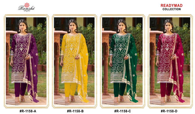 R 1158 Ramsha Organza Embroidery Pakistani Readymade Suits Wholesale Online